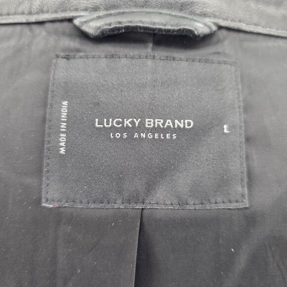 Lucky Brand Black Leather  Biker Jacket Large  Style 7M30808  Cafe Racer - Picture 9 of 14